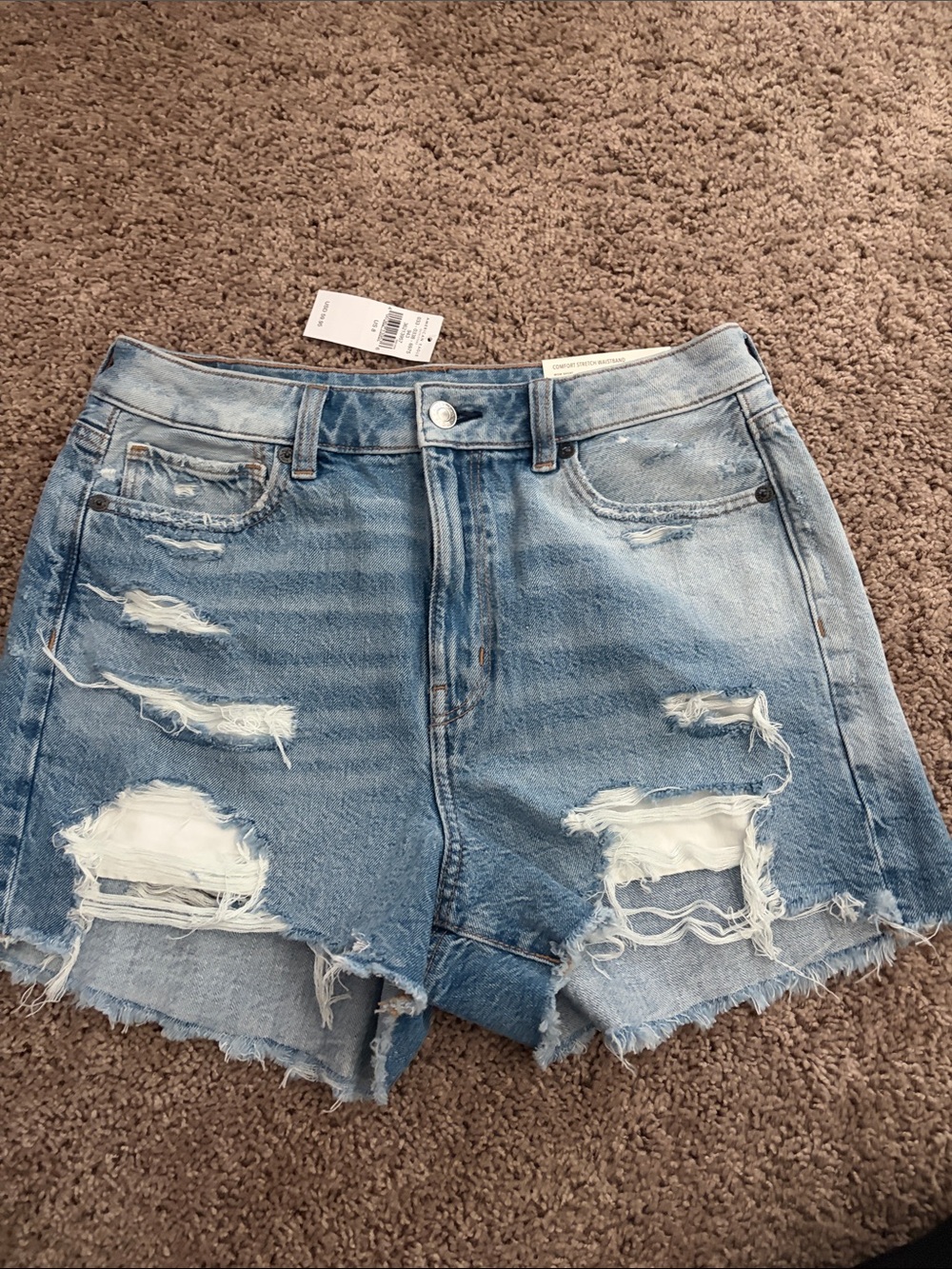 American Eagle Outfitters Light Blue Ripped High-Rise Jean Shorts